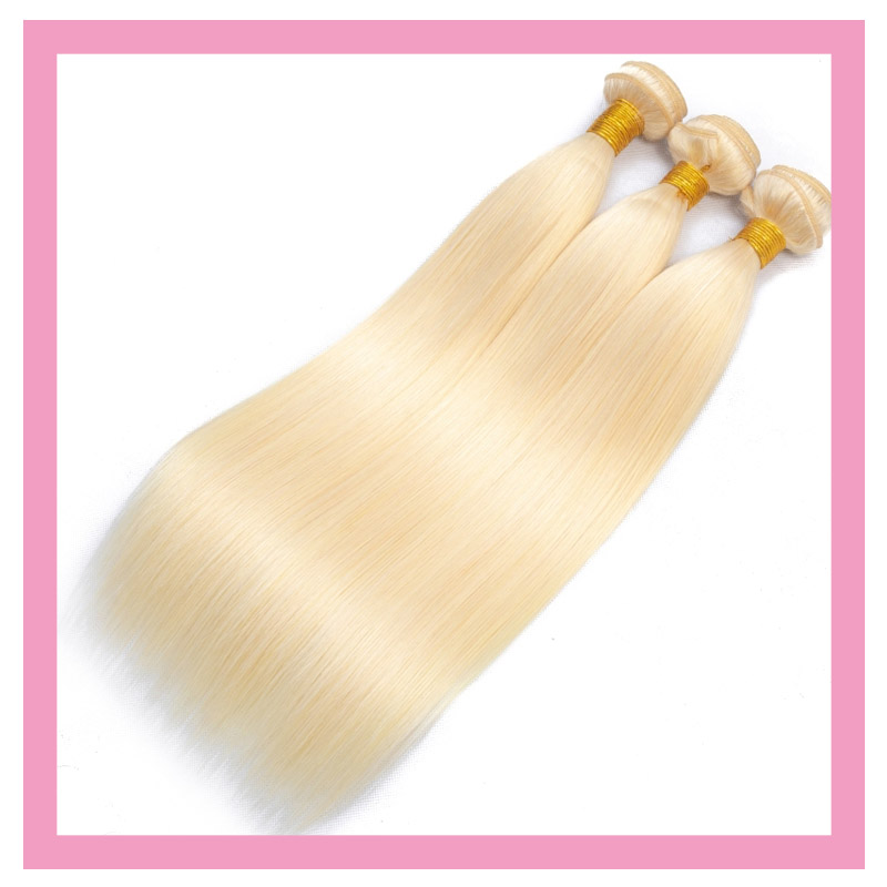 

Indian Blonde Color Virgin Human Hair Extensions 10-30inch Double Wefts Silky Straight 613#, Blonde 613#