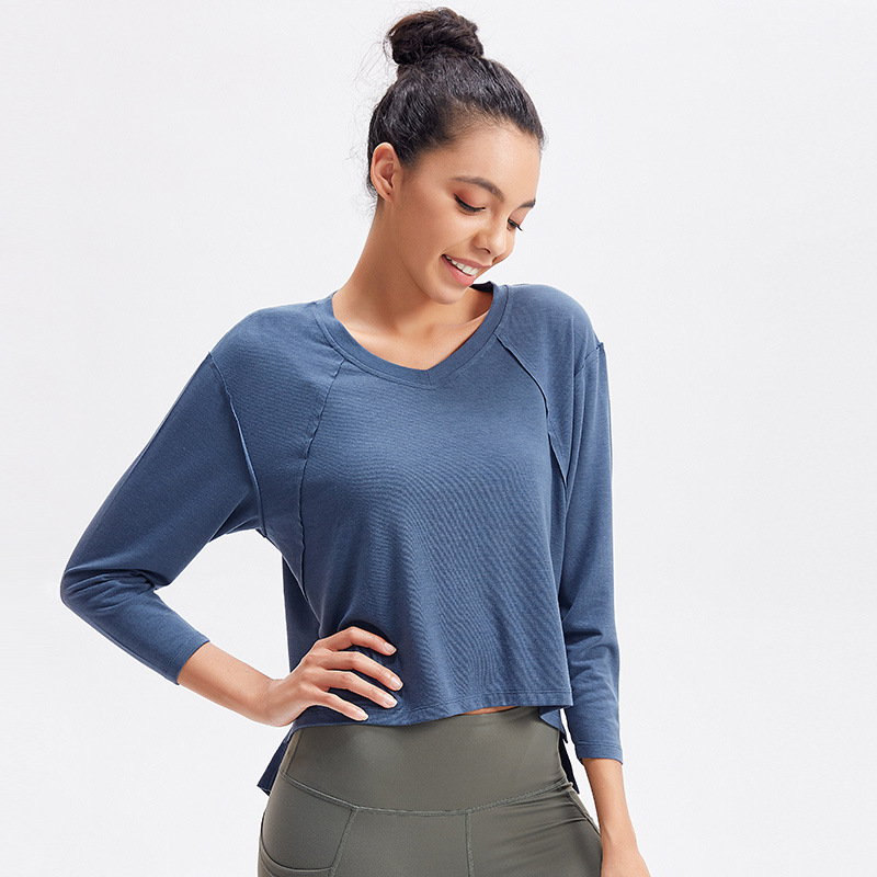 

Lulu Legging Style Fall/Winter Long Sleeve Yoga Wear Women Loose Running Smock Quick-Drying Exercise T-shirt Internet Celebrity Irregular Wo, White