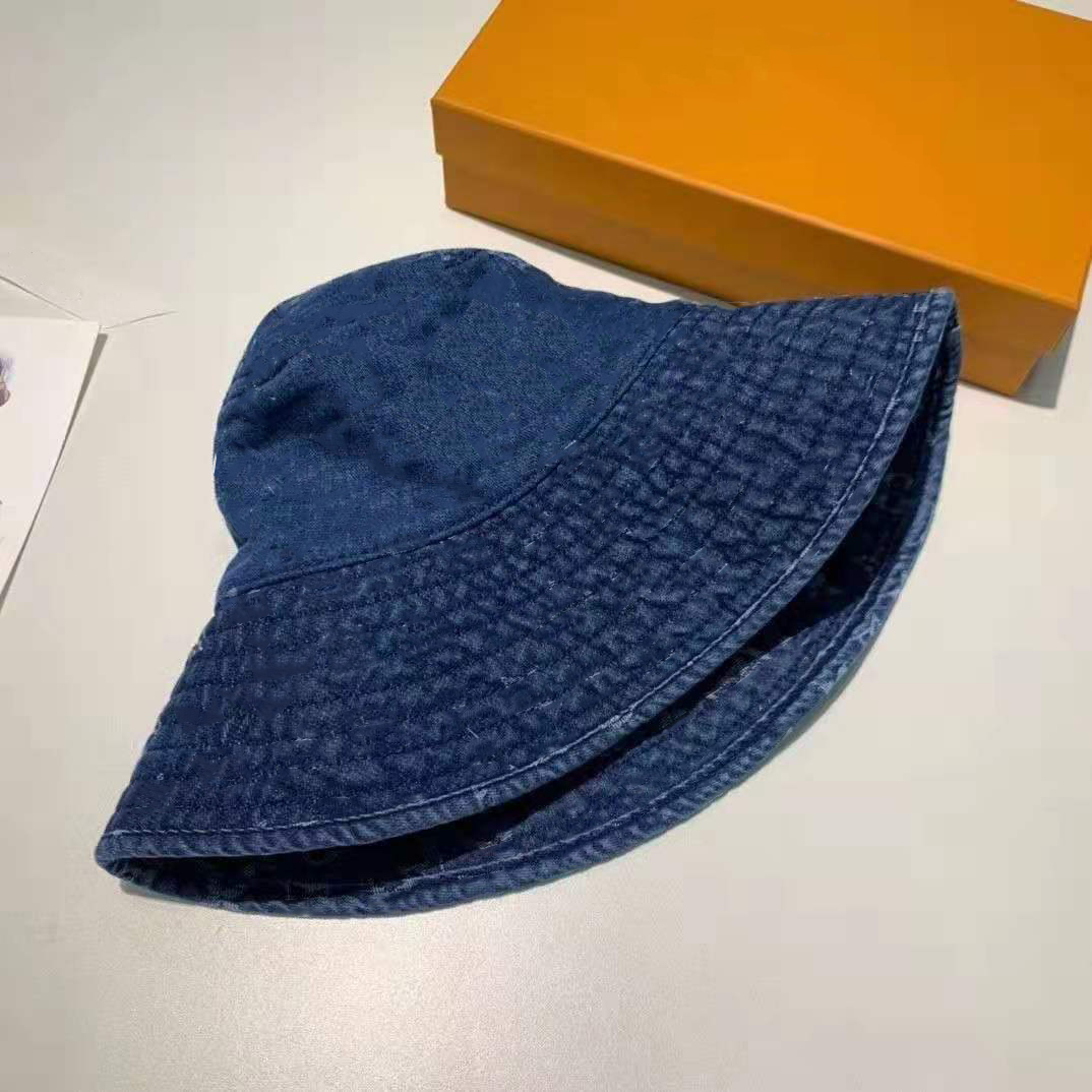 

Mens Cap Cowboy Style Stingy Brim Double Layer Denims with Letters Printed Beach Hats Breathable Fitted Unisex Four Season Caps Thick Quality Black And Blue
