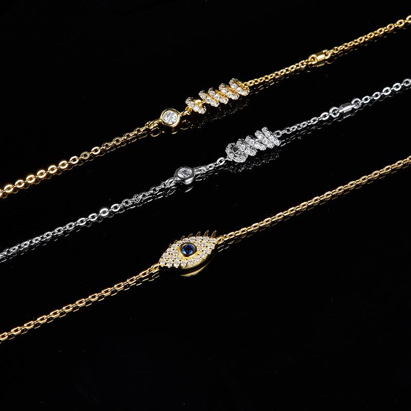 

100% Pure 925 Sterling Silver Blue Eyes Ankle With CZ Zircon Foot Chain Gold Plated Bracelet For Women Party Jewelry Anklets