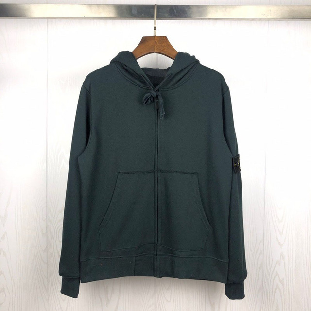 

21SS ISLAND Spring STONE Men Casual Long Sleeve Hoodies Zipper Pockets Embroidered Hooded Sweatshirt coat 011804, Black