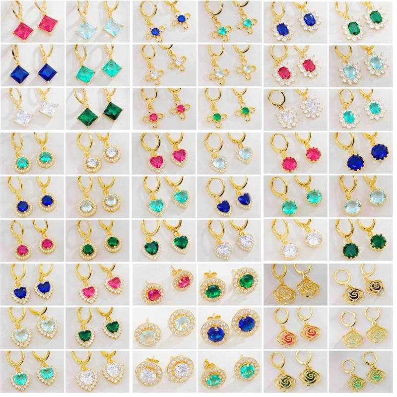 

Hoop & Huggie 35 Pairs/Lots Gold Earrings Wholesale Lovely Heart Round CZ Simple Geometric Fine Earings For Women Girlfriend Gifts Jewelr