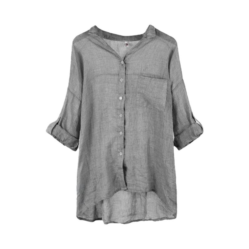 

Fashion Women Casual Shirt Three Quarter Sleeve Stand Tops Linen Solid Shirts Roll Up Single Breasted Streetwear#g30 Women' Swimwear, White
