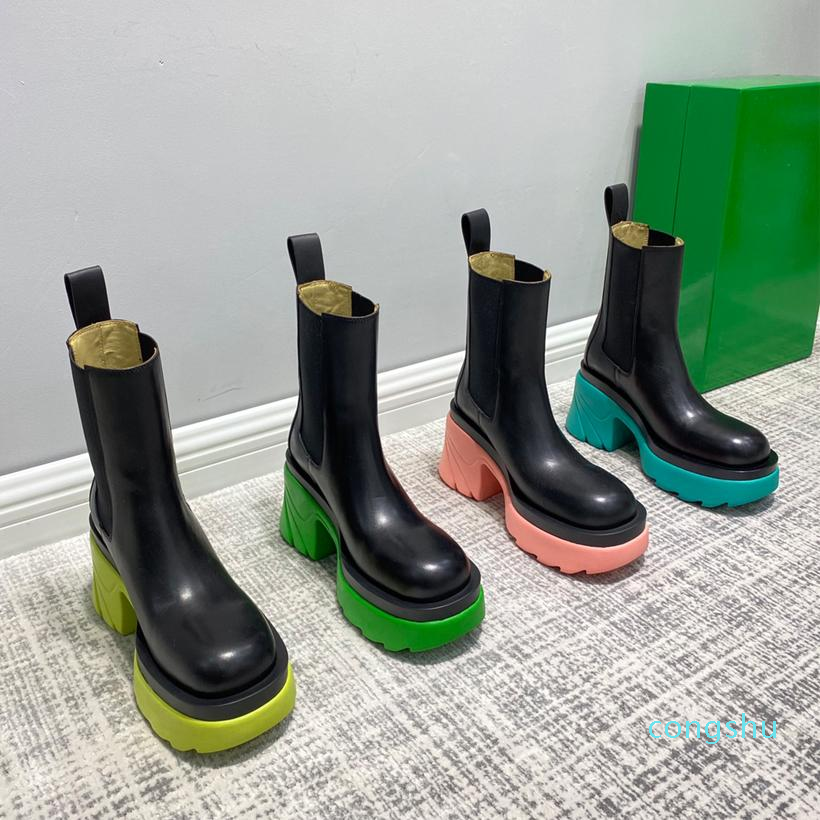 Top quality woman Martin boots cowhide Elastic belt designer ankle boot 100% Leather lady platform High Heels fashion Autumn winter
