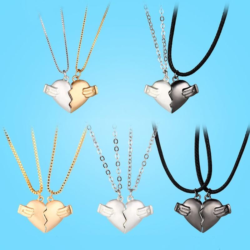 Pendant Necklaces C1FC A Pairs Two Souls One Heart Necklace Couple Neck Chain Lightweight Simple For Men Women Valentines Gifts-image-700483218