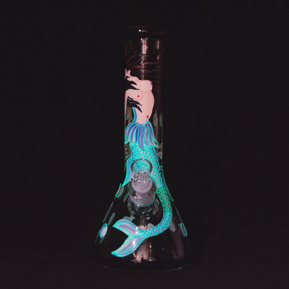

12" Handpainted Mermaid Glass Bong Water Pipe Hookah Beaker Bongs 7mm Thick Ice Ash Catcher Dab Oil Rigs Smoking Bubbler Pipes Bowl