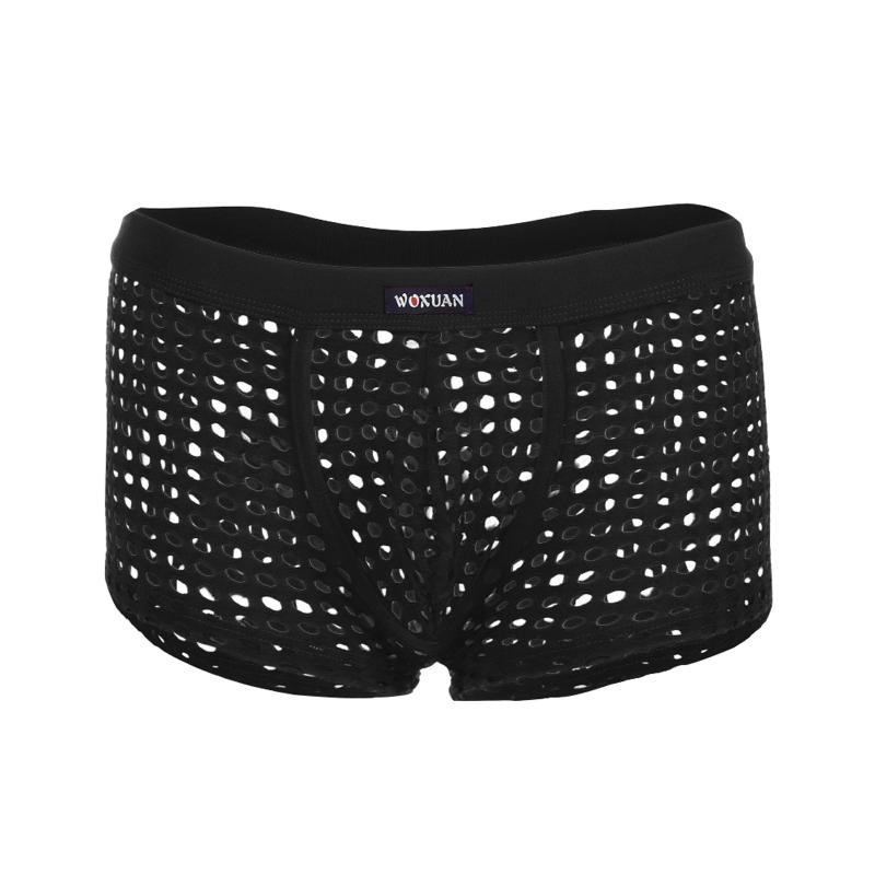 

Underpants Fashion Design Plus Size Men' Sexy Solid Hollow Out Underwear Boxer Briefs Mesh Breathable Gifts For Lover, Black