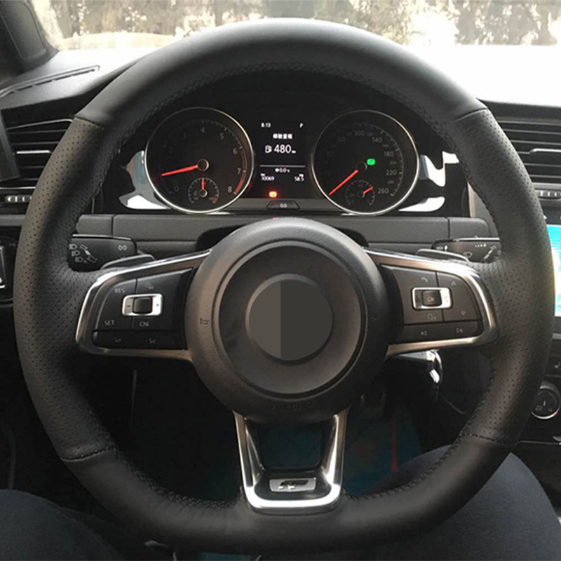 

DIY Black PU Leather Car Steering Wheel Cover for Volkswagen Golf 7 GTI Golf R MK7 VW Polo GTI Scirocco 2015 2016