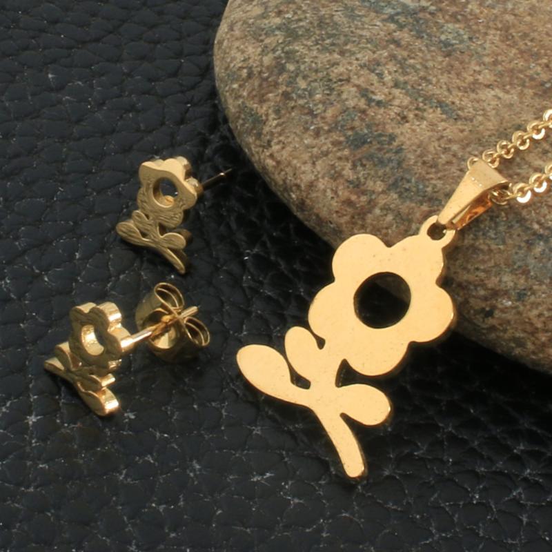 

Earrings & Necklace Fashion Style Stainless Steel Jewelry Sets For Women Gold Color Pendants And SFXZBUAF, As pic