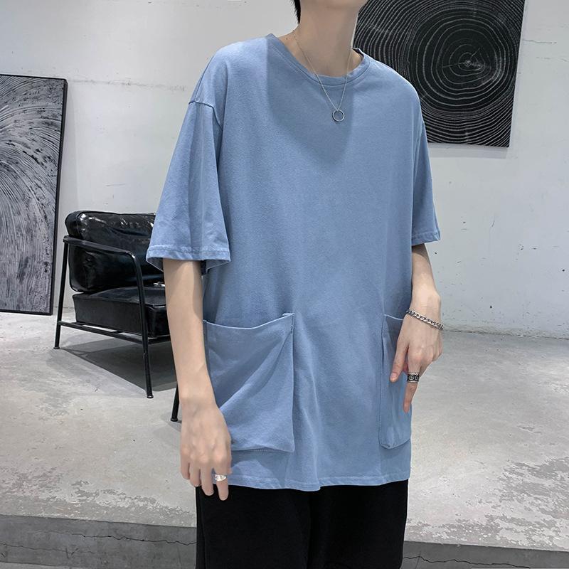 

Summer Solid Shirts Big Pocket Loose Short Sleeve T-shirt Men Student Daily Tees O-Neck Casual Tops T Shirt Clothing Men' T-Shirts, Black