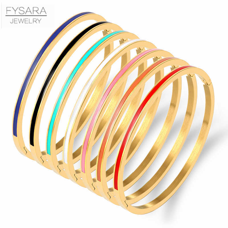 

Fysara 3mm Thin Colorful Orange Enamel Bangles Bracelets for Women Party Fashion Bangles Stainless Steel Jewelry 7 Color Q0719