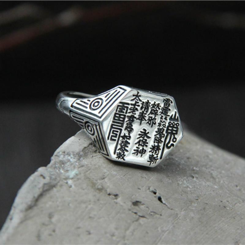 

Cluster Rings Vintage Antique 925 Silver Adjustable Finger Women Men Bohemian Party Jewelry 15MM*20MM 11.60G, Golden;silver