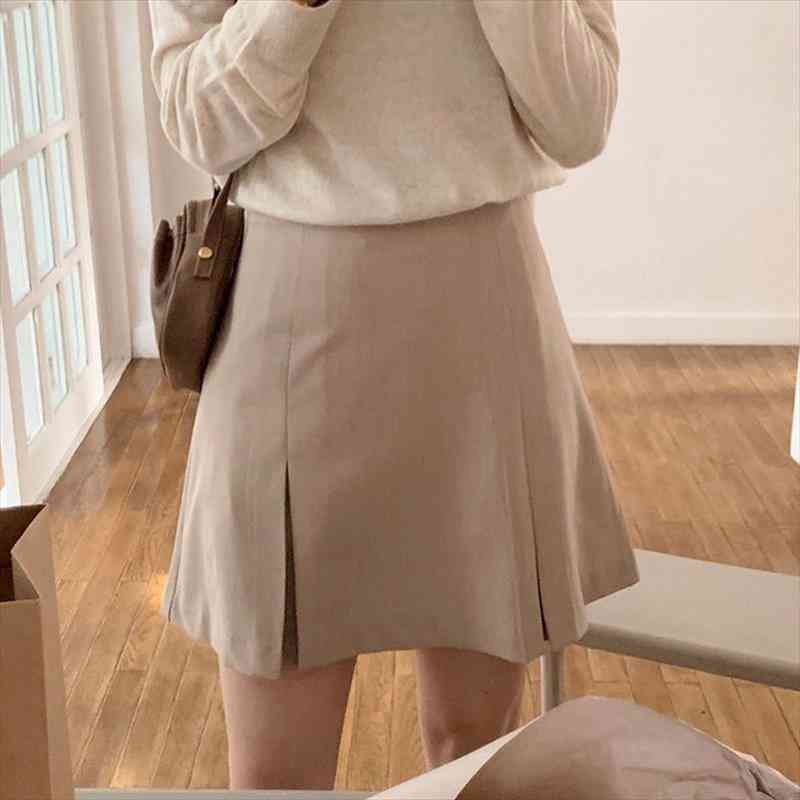 

high-waisted korean style a-line women skirt mini zipper solid casual all-match short spring fall clothing, Black