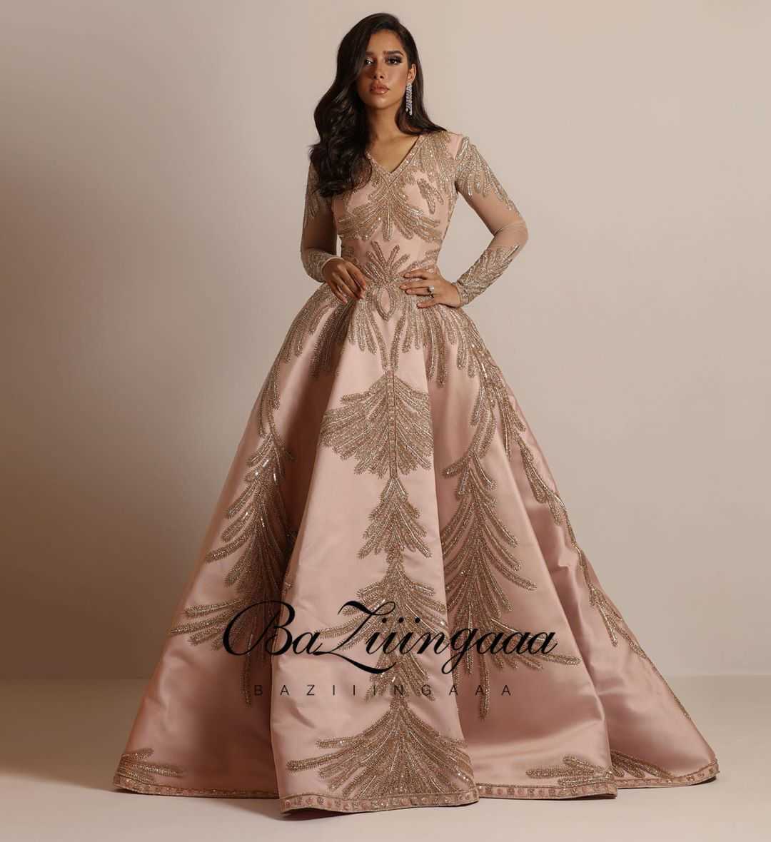 

BAZIIINGAAA Luxury Party Elegant Woman Evening Gown Plus Size Slim Printed Long Evening Dresses Suitable for Formal Parties 201119, Pink