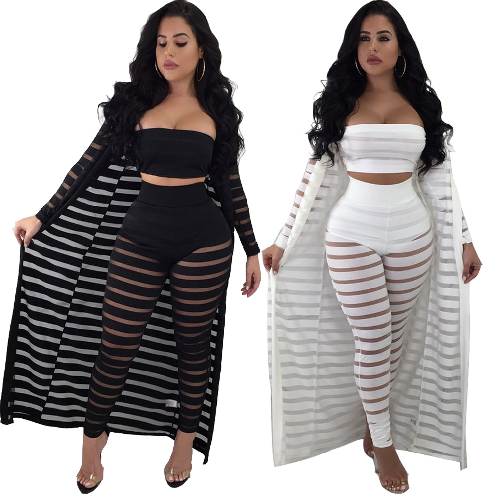 

pants oversize 3xl sexy 3 piece set women striped female sleeve three pieces sets winter long coat tops, Contact