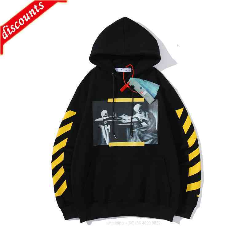 

Off Men's Hoodies Sweatshirts Tide Oil Painting Skull Plush High Street Long Sleeve Coat White Sweaters