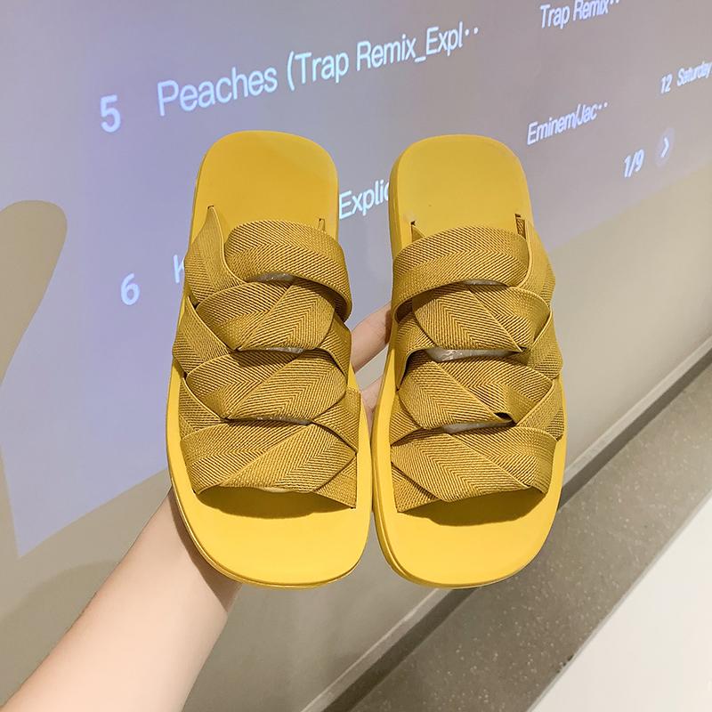

Slippers Summer Stretch Cloth Flat Bottom Women's 2021 Thick Sandals High Quality Fashion Casual Designer Same Style, Black