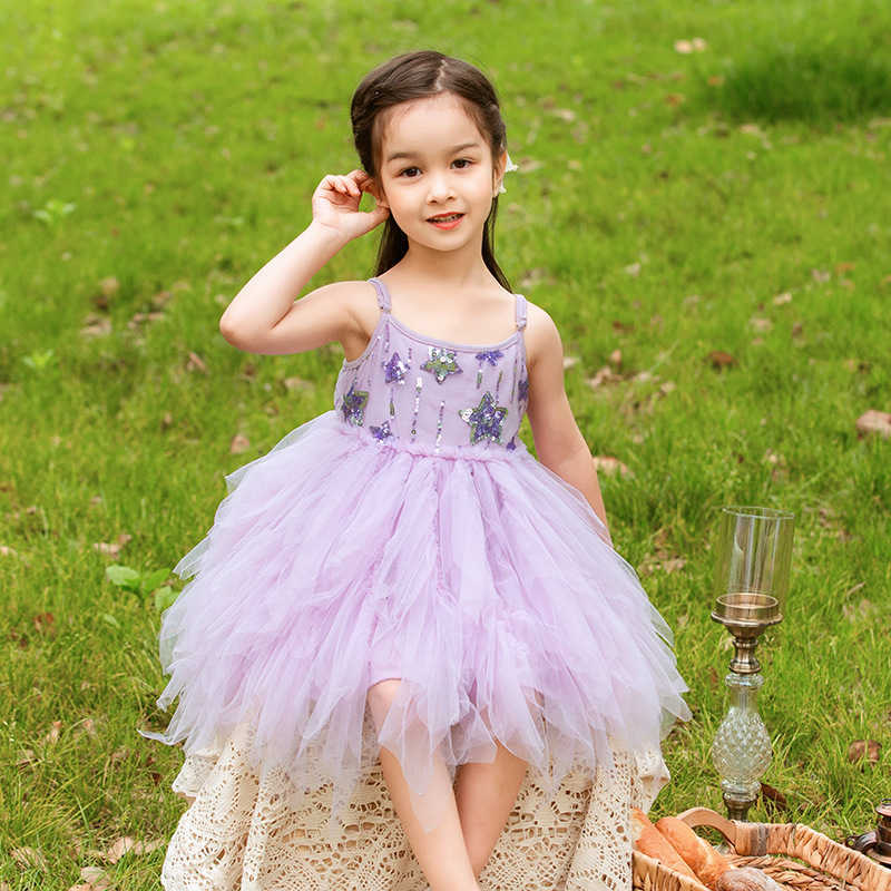 

Summer Baby Dress Kids Lolita Ball Gowns Little Girls 1st Baptism Birthday Party Clothes Infant Star Sling Dresses 210615, Lavender