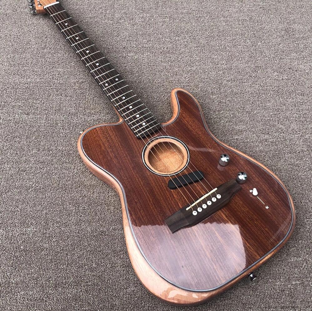 

Custom Shop Acoustasonic Tele Brown Hollow Body Electric Guitar Spurce Top, Deep C Mahogany Neck, Chrome hardware, Vintage Tuners