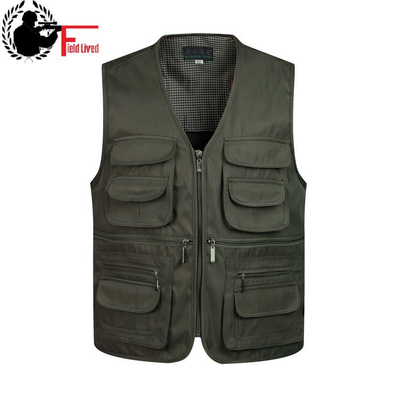 

Men Multi Many Zip Pocket Waistcoat Sleeveless Cargo Coat Work Travel Vest Pographer Military Style Tactical Male Jacket 210518, Brown