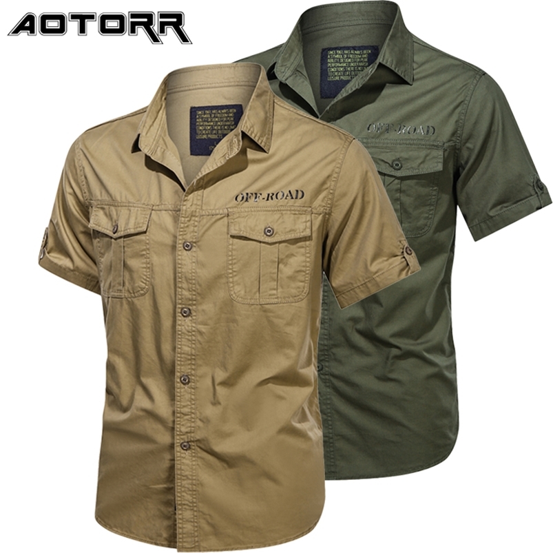 

Summer Fashion Solid Color Men Shirt Retro Cargo Pure Cotton Short Sleeved Motorcycle Casual Mens Clothing 210721, Mg1751khaki
