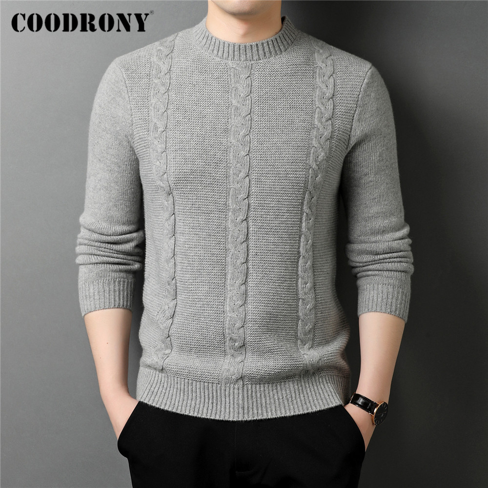 

COODRONY Brand Autumn Winter New Arrival Fashion Casual O-Neck Sweater Knitted Thick Warm Cotton Wool Pullover Men Jersey C1338, Green