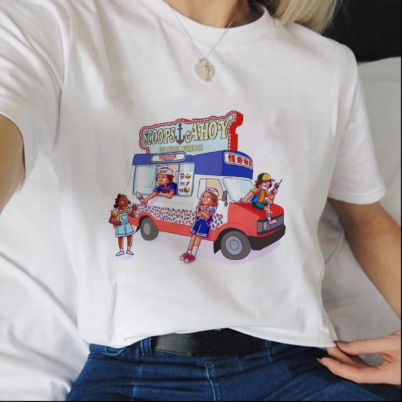 

stranger things women short sleeve scoops ahoy t shirt tee 90s gothic female clothing femme streetwear kawaii, White