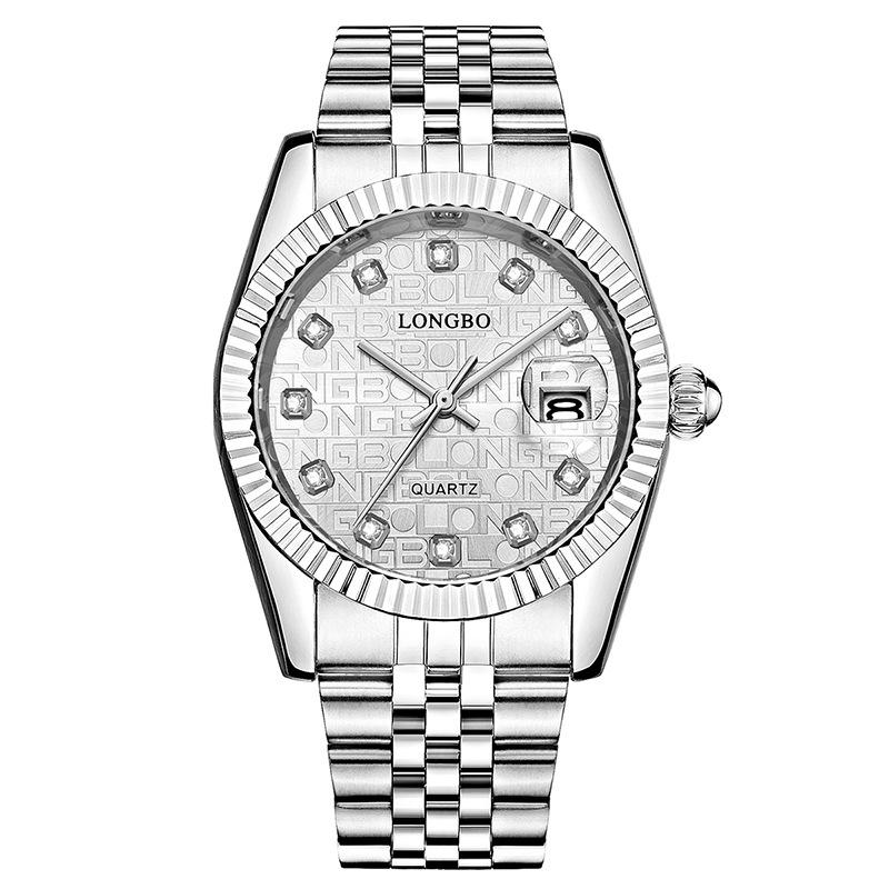 

Wristwatches 2021 Longbo Luxury Gold Watch Lady Men Lover Stainless Steel Quartz Waterproof Male For Analog Auto Date Clcok, Silver white lady