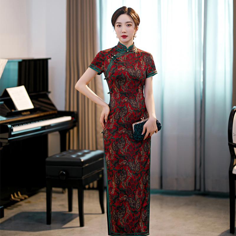 

Ethnic Clothing Sexy Rayon Bride Wedding Chinese Dress Gown Female Print Floral Cheongsam Vintage Buttone Qipao Traditional Long Spring Vest