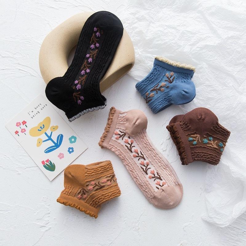 

Socks & Hosiery Cotton Floral Lace Woman Ankle Summer Sport Breathable Underwear Fashion Kawaii Girls Student Cute Short, Random