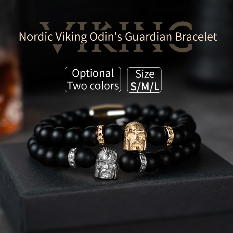 

Beaded, Strands High Quality Odin Head Vintage Strand Bracelet For Men Stainless Steel Fashion Jewelry Viking Valknut, Black
