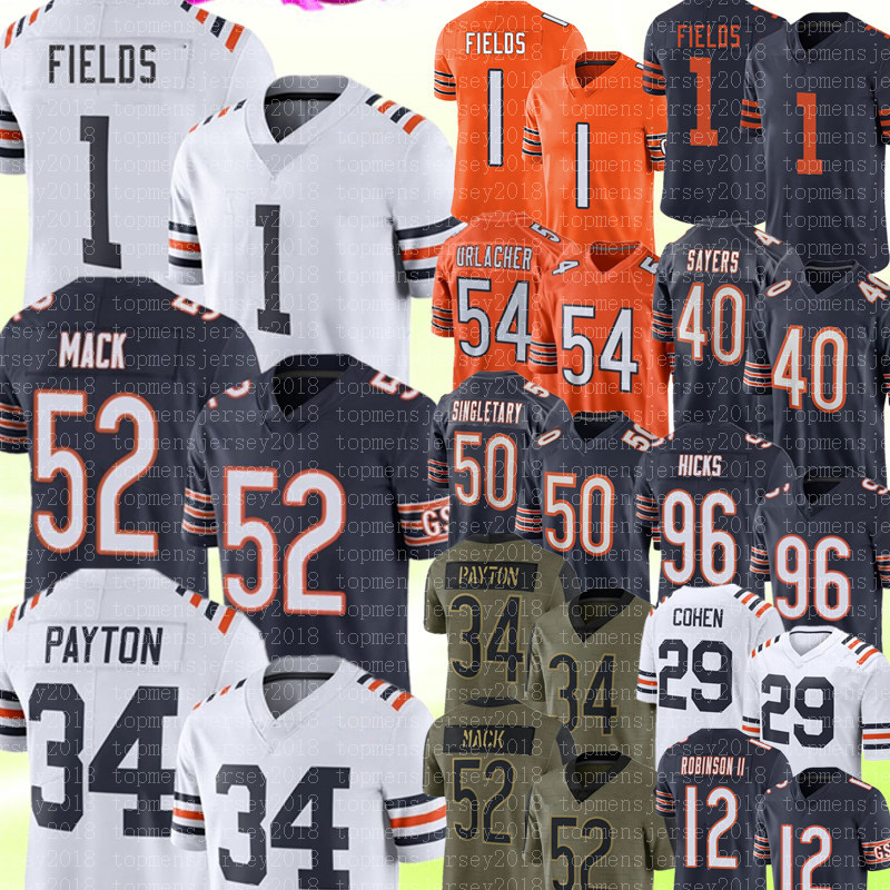 

Chicagos 1 Justin Fields 52 Khalil Mack Jersey 34 Walter Payton 54 Brian Urlacher 40 Gale Sayers Jerseys Dick Butkus Akiem Hicks Mike Singletar Allen Robinson 96 Bea, Women {s-xxl}