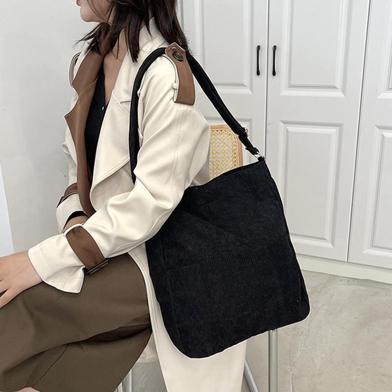 

Evening Bags Spring Corduroy Shoulder Bag For Women Large Capacity Shopping Tote Teenager Bookbags Casual Cloth Hand Purse Bolsas