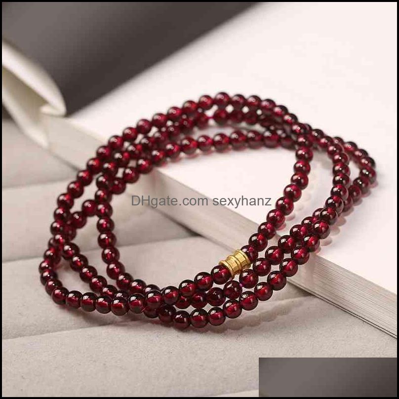 

Link, Chain Bracelets Jewelry Womens Wine Garnet Bracelet 999 Thousand Gold Transfer Beads Three Circle Hand String Small Waist Drop Deliver