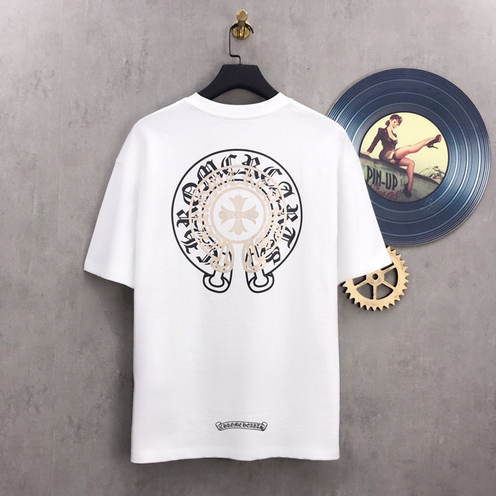 

New double horseshoe print loose cotton short sleeve T-shirt backing shirt of tide brand KrO, White;black