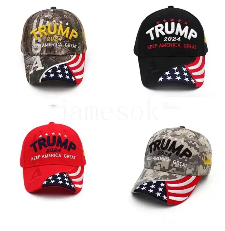 

5 styles Trump 2024 USA Presidential Election Baseball Camouflage Cap Black Red Sun Peak Hat with American Flag DB612, Multi