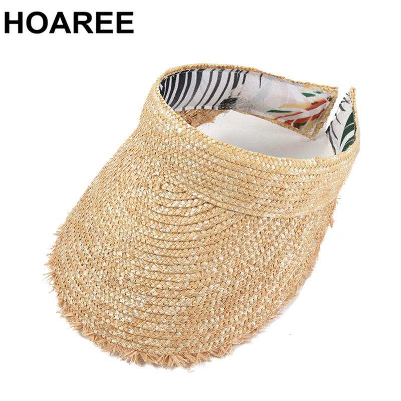 

Wide Brim Hats HOAREE Summer Women Hat Visor Sun Caps Straw Empty Top Ladies Beach Designer Brand Casual Outdoor, Natural