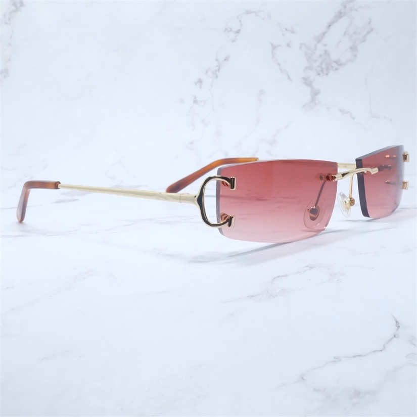 

Rimless Metal Sunglasses Men Metal French Wire C Sun Glasses Summer Shades Eyewear Women Luxury Rapper Prescription Sun Glasses