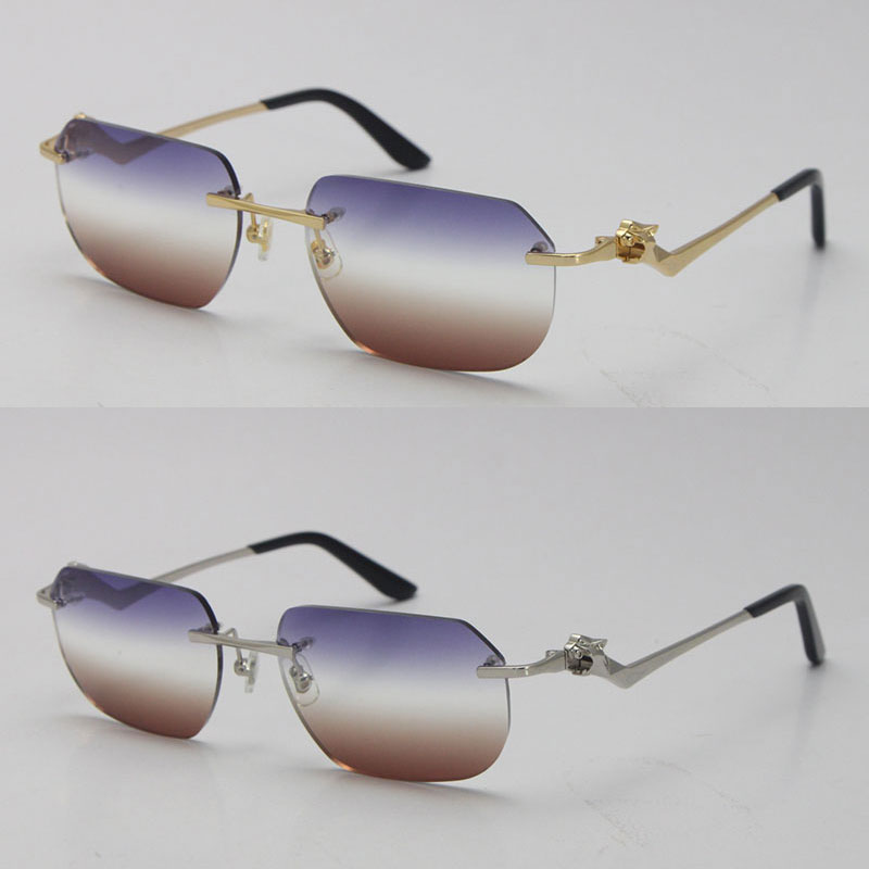 

01200S Rimless Unisex Fashion Leopard Series Sunglasses Metal driving glasses High Quality Designer UV400 3.0 Thickness Frameless Diamond Cut Lens Eyeglasses