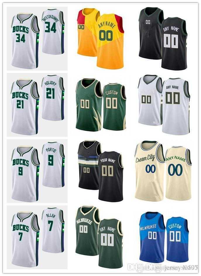 

75th Custom MilwaukeeBucksMen Youth Giannis 34 Antetokounmpo Grayson 7 Allen Bobby 9 Portis Jr Holiday 21 Bobby Basketball Jerseys, Black;red