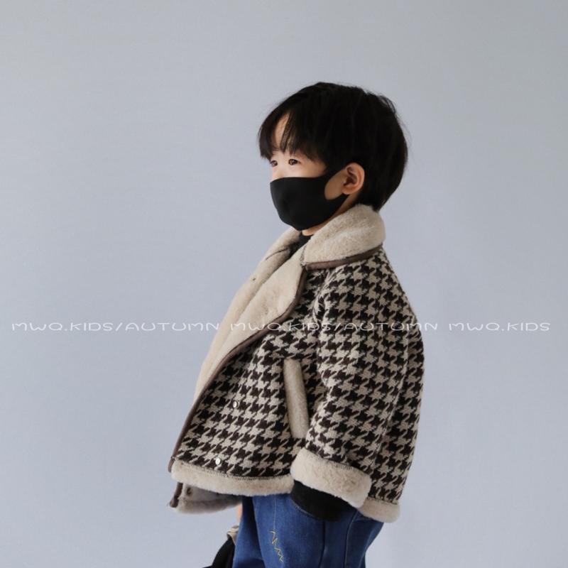 

Jackets 2021 Baby Girl Children Casual Woolen Coat Fall Winter Boys Houndstooth Plush Velvet Outerwear Clothes Kids, Blue;gray