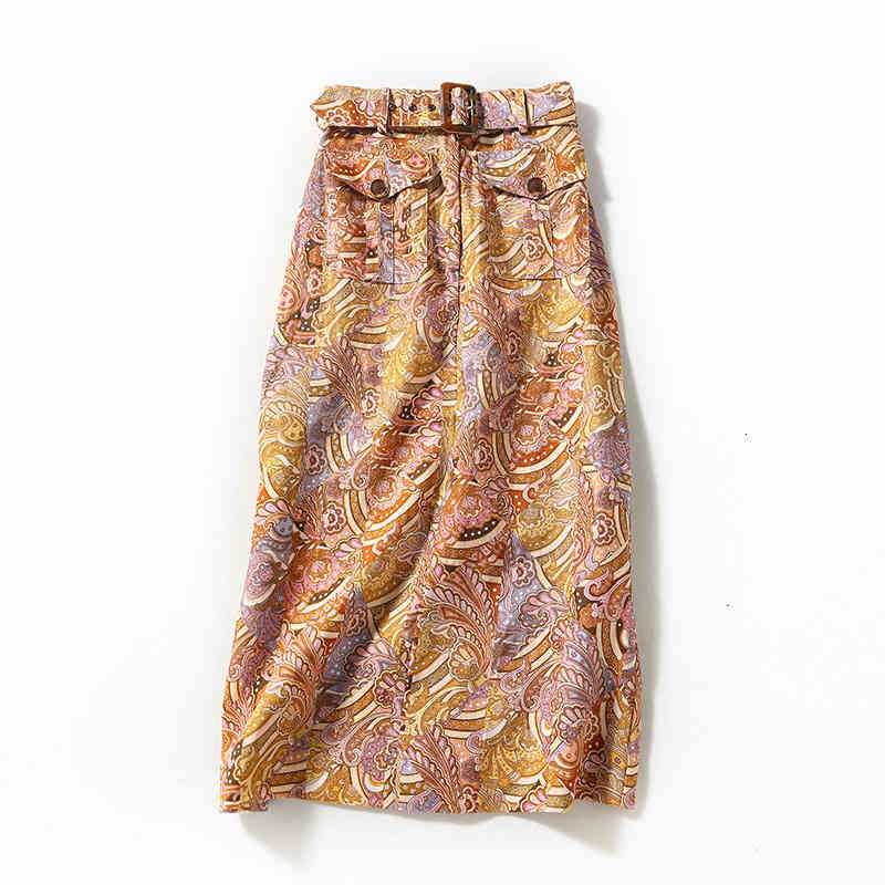 

Two Piece Dress Nanyou high end women' linen printed long skirt belt wrap DGQI, Decor skirt