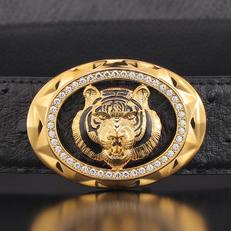 

Belts High Quality Tiger Copper Buckles Designer Men Fancy Genuine Leather 3.8cm Wide Jeans Fashion Waistband, Black;brown