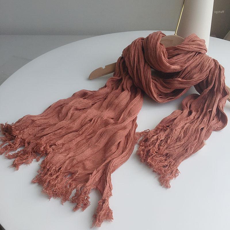 

Scarves Women Scarf In Four Seasons Solid Plicated Shawl Fringed Warm Extra Large Tippet 2021 Fashion MLS011 90x200cm, Blue;gray