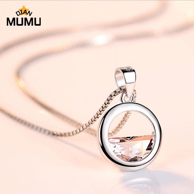 

Pendant Necklaces Fashion Arrival Cute Round Silver Color With Zircon Stone For Women Long Chian Necklace Choker Jewelry Gift