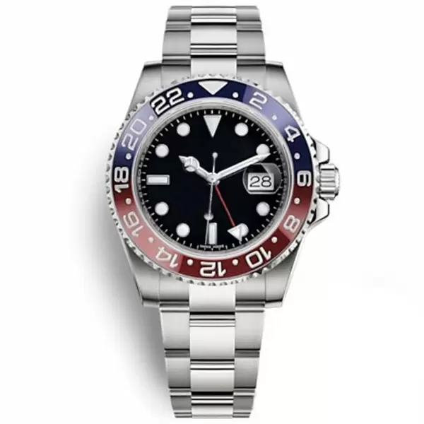 

Wholesale classic red and blue men's watch sapphire automatic stainless steel mechanical Pepsi watch sports automatic winding crown watch, Olny box