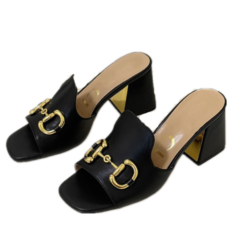 

Designer Womens Sandals High Heels Slide Horsebit Platform Slippers Mule Sexy Summer Thickened Heel Slippers Flip Flops Women Beach Outdoor Sandal 7cm 35-41, Foam