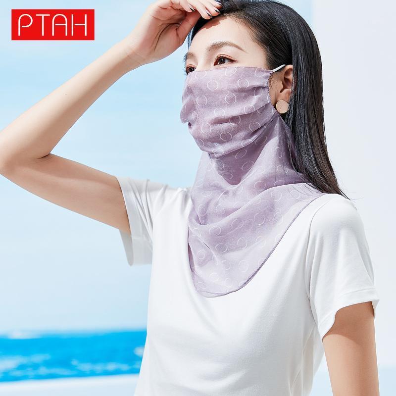 

Scarves [PTAH] 2021 Sun Protection Scarf Face Cover For Women Girls Silk Sports Designer Protective Summer Adjustable, Blue;gray