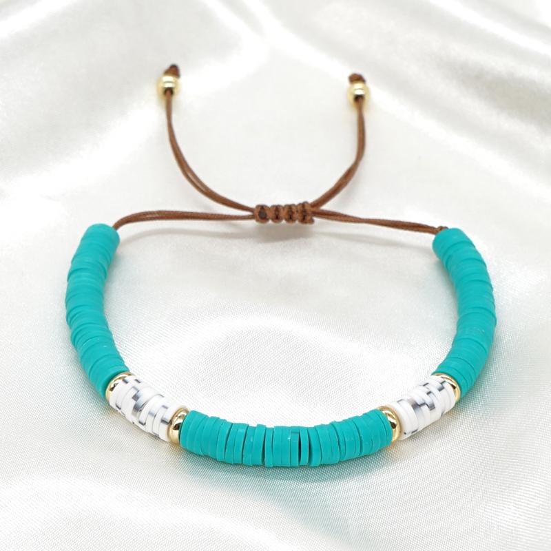 

Beaded, Strands Go2BoHo Fashion Jewelry Color Block Bracelet White & Turquoise Polymer Clay Adjustable Bracelets Jewellery Gifts For Women