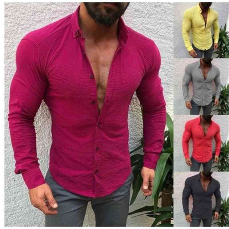 

Men's Shirts olid Color Long leeve Button Lapel Caual, White;black